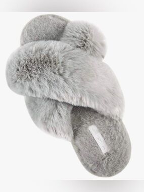 HALLUCI Women’s Cross Band Soft Plush Fleece House Indoor or Outdoor Slippers